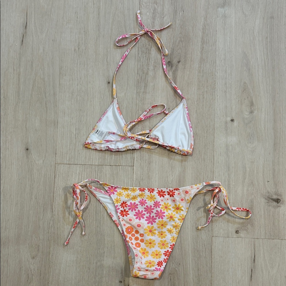 Bright swimwear Floral string Bikini Set in Pink and Orange - Picture 7 of 8
